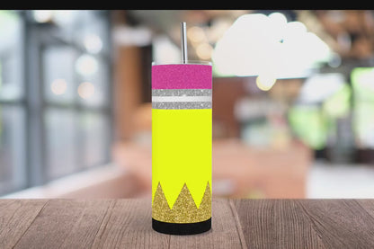 20oz Teacher Glitter Pencil tumbler digital PNG Download Design Sublimation Wrap