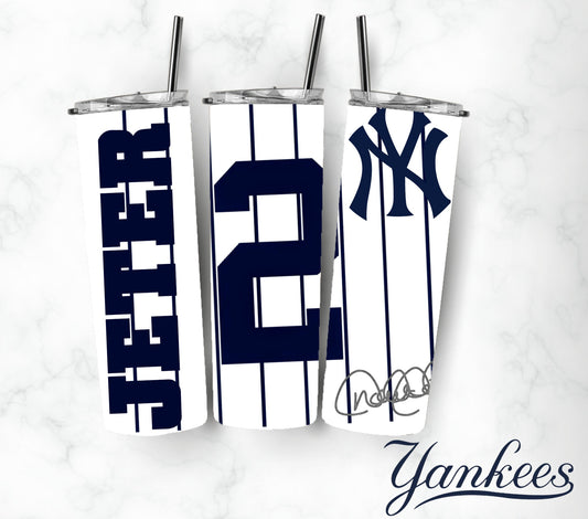 20oz New York Derek Jeter Jersey tribute tumbler digital PNG Download Design Sublimation Wrap