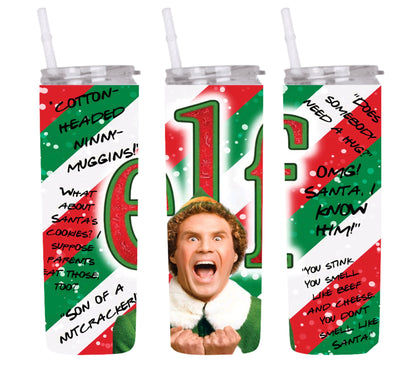 20oz ELF Christmas tumbler digital PNG Download Design Sublimation Wrap