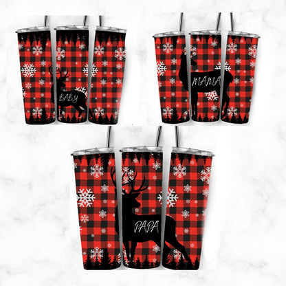 20oz 3 IMAGE BUNDLE Christmas Buffalo Plaid Papa, Mama & Baby digital PNG Download Design Sublimation Wrap