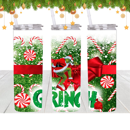 20oz The Grinch Peppermint holiaday tumbler digital PNG Download Design Sublimation Wrap