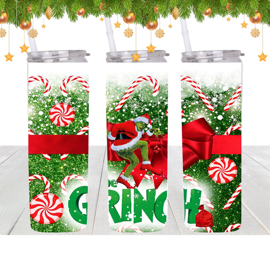 20oz The Grinch Peppermint holiaday tumbler digital PNG Download Design Sublimation Wrap