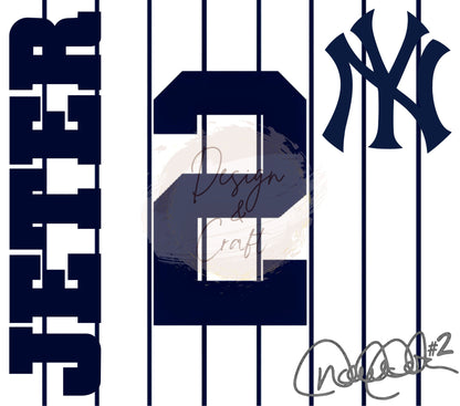 20oz New York Derek Jeter Jersey tribute tumbler digital PNG Download Design Sublimation Wrap