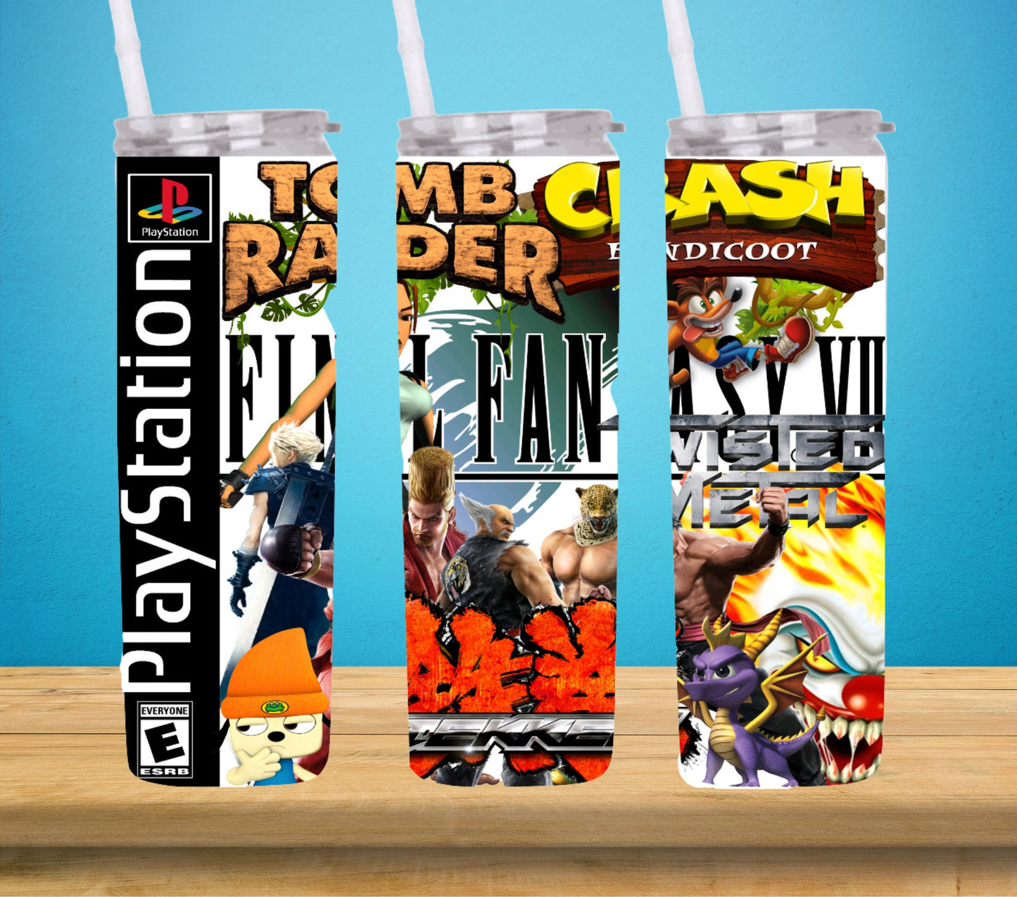 20oz Vintage PS1 Video Game Cover Gamer tumbler digital PNG Download Design Sublimation Wrap