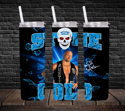 20oz Stone Cold Steve Austin tribute Wrestling tumbler digital PNG Download Design Sublimation Wrap