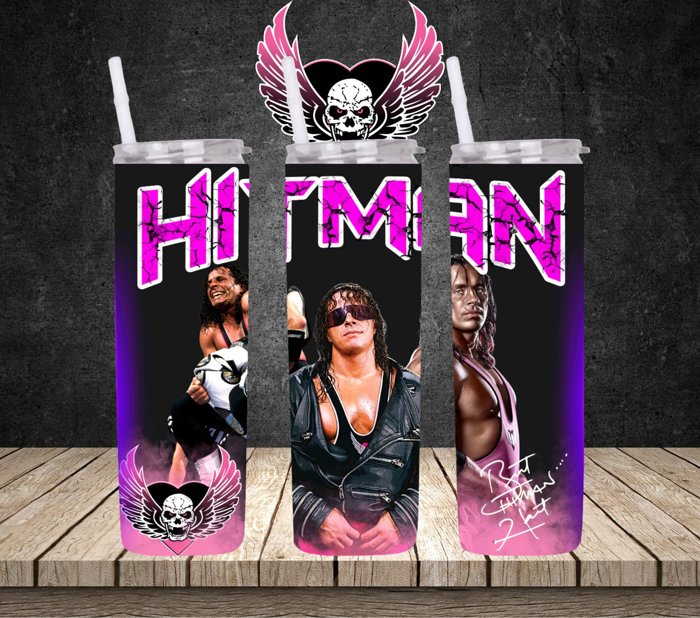 20oz Bret Hitman Hart Wrestling tribute tumbler digital PNG Download Design Sublimation Wrap