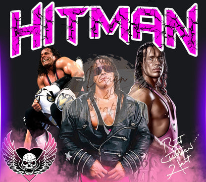 20oz Bret Hitman Hart Wrestling tribute tumbler digital PNG Download Design Sublimation Wrap