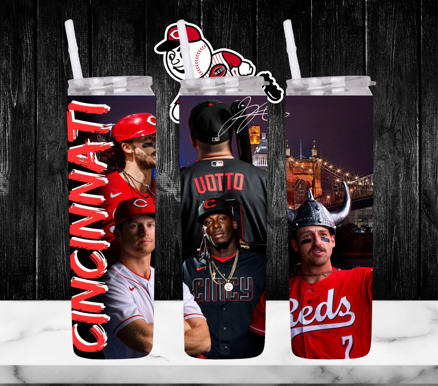 20oz REDS Baseball tumbler digital PNG Download Design Sublimation Wrap