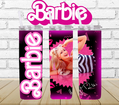 20oz (Barbie) tribute movie tumbler Margot Robbie signature digital PNG Download Design Sublimation Wrap