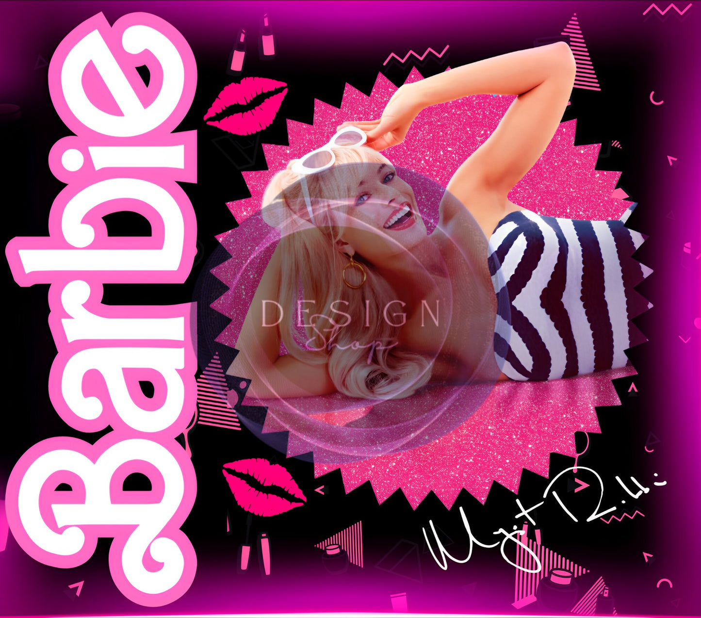 20oz (Barbie) tribute movie tumbler Margot Robbie signature digital PNG Download Design Sublimation Wrap